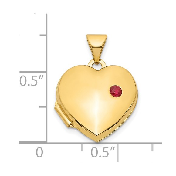 14k Yellow Gold Red Ruby (July Birthstone) 15mm Heart Locket - Picture 3 of 5